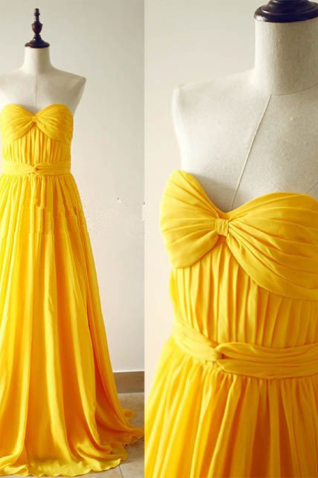 Pretty Handmade Yellow Sweetheart Long Prom Dresses