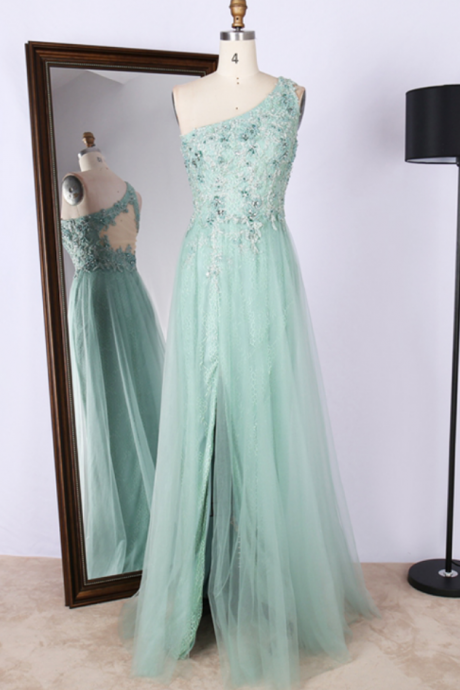 Prom Dresses One-shoulder Embroidery Beaded Long Gown Sexy Evening Dresses