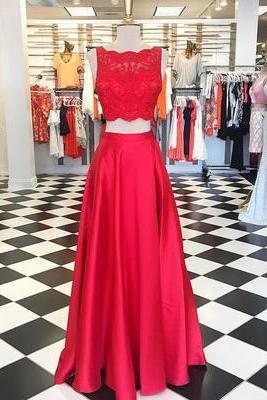Charming Prom Dress, Two Piece Red Prom Dresses, Long Evening Dress, Formal Gown