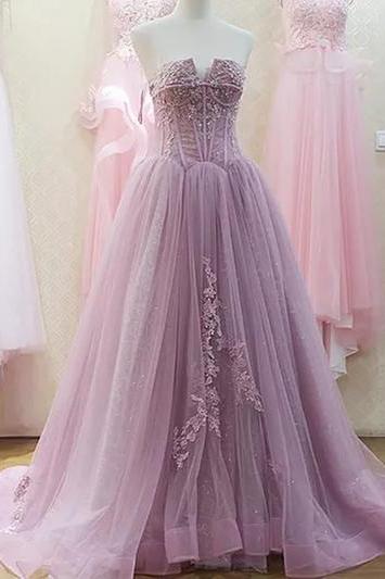 Charming Prom Dress, Tulle Appliques Prom Dresses, Long Evening Dress, Formal Gown