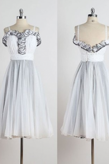 Retro A-Line Prom Dress, Sweetheart Prom Dress, Spaghetti Straps Prom Dress, White Short Prom Dress