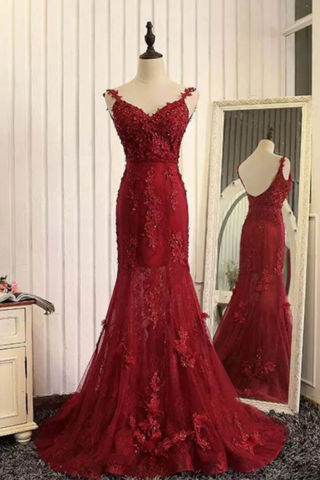 Charming Prom Dress,sexy Red Prom Dress,long Prom Dresses,mermaid Evening Dress,formal Evening Dress,appliques Prom Dress