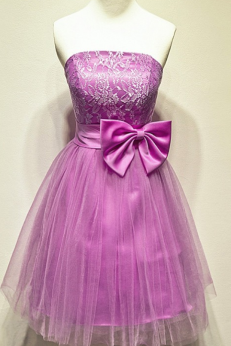 Strapless Purple Prom Dress, Tulle Short Prom Gowns, 2018 Party Dress, Elegant Homecoming Dress