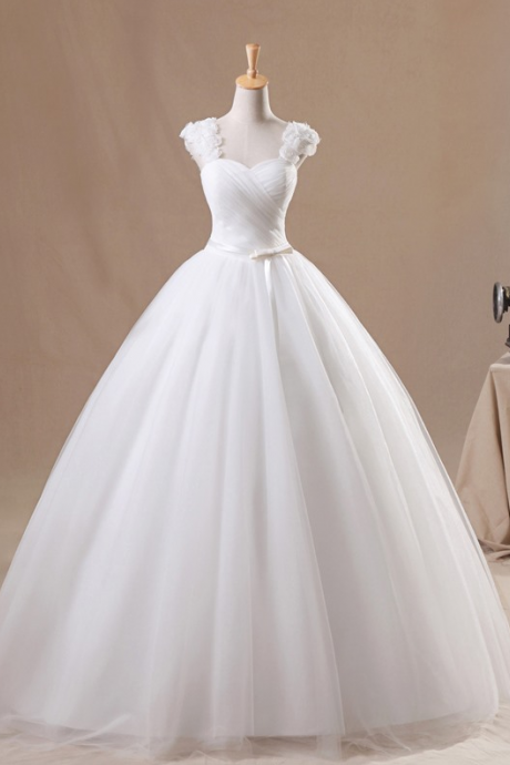 Bead Bodice Cascading Ruffles Ball Gown Wedding Dress