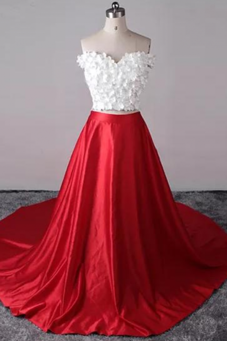Two Piece Prom Dresses Sexy Red White Off-the-shoulder Long Prom Dress/evening Dress