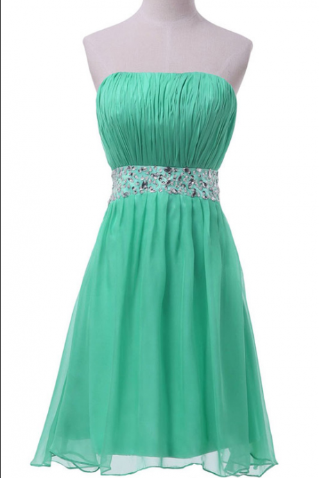 Simple A-line Strapless Short Chiffon Prom Dress With Sequins