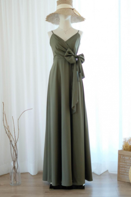 Olive Green Bridesmaid Dress Bridal Dress Floor Length Cocktail Party Wedding Dresses