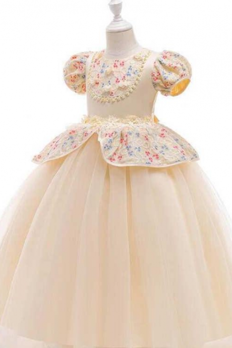 Children&amp;#039;s Princess Dress Fluffy Girls&amp;#039; Evening Dress Short Sleeve Children&amp;#039;s Wedding Dress