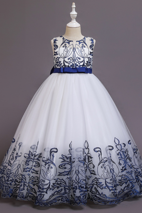 New children's dress bow princess skirt length lace girls dress