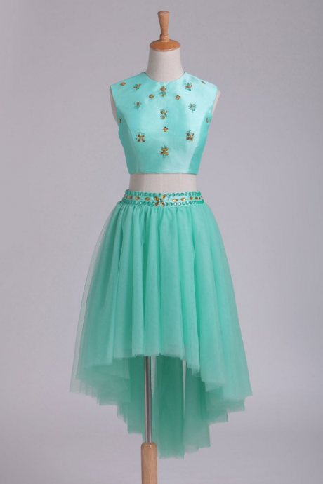 Prom Dresses A Line Two Pieces Tulle With Beads Prom Dresses