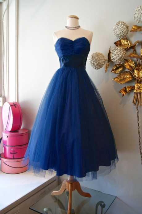 Tulle Short Prom Dress, Sweetheart Blue Homecoming Dress, Long Prom Dresses