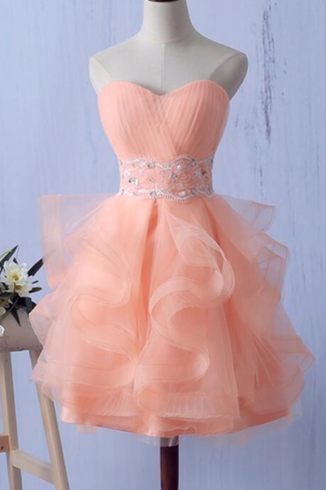 Ruched Sweetheart Short Ruffled Organza Homecoming Dress Featuring Lace-up Back, Formal Dress