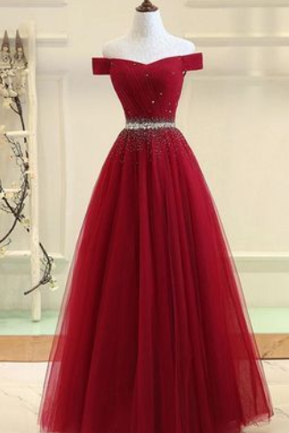 Prom Dresses Off-the-shoulder Aline Floor-length Long Prom Dress Burgundy Evening Dress