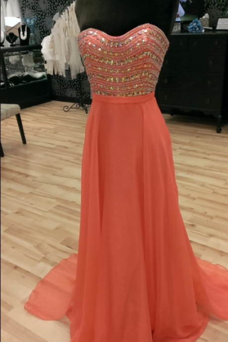 Sparkly Strapless Long Peach Prom Dress Evening Dress
