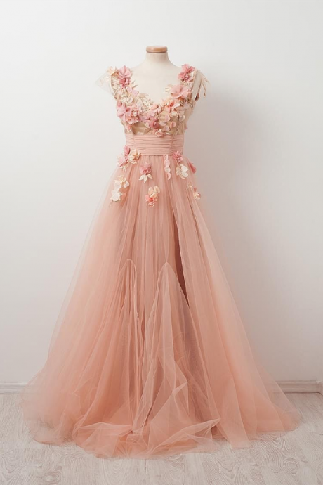 Tulle Prom Dress,Appliques Prom Dress