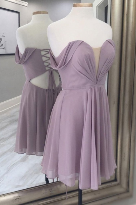 Simple A-line Chiffon Short Prom Dress, Chiffon Bridesmaid Dress