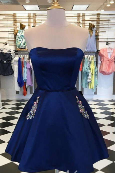 Navy Homecoming Dress, Short Prom Dress ,Winter Formal Dress, Pageant Dance Dresses, Back To School Party Gown