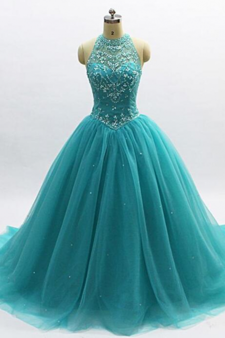 Princess Open Back Beaded Crystal Quinceanera Dress