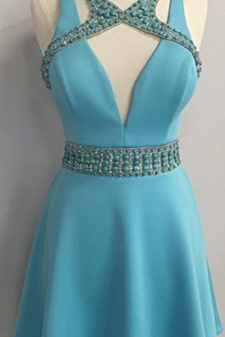 Charming Homecoming Dresses,turquoise Prom Dresses,beaded Crossing Homecoming Dresses, Juniors Homecoming Dresses