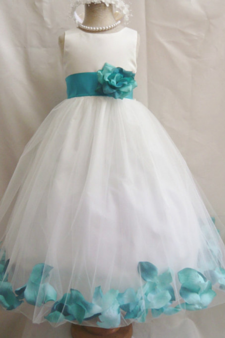 Flower Girl Dresses With Teal Rose Petal Dress Wedding Easter Bridesmaid - For Baby Children Toddler Teen Girls
