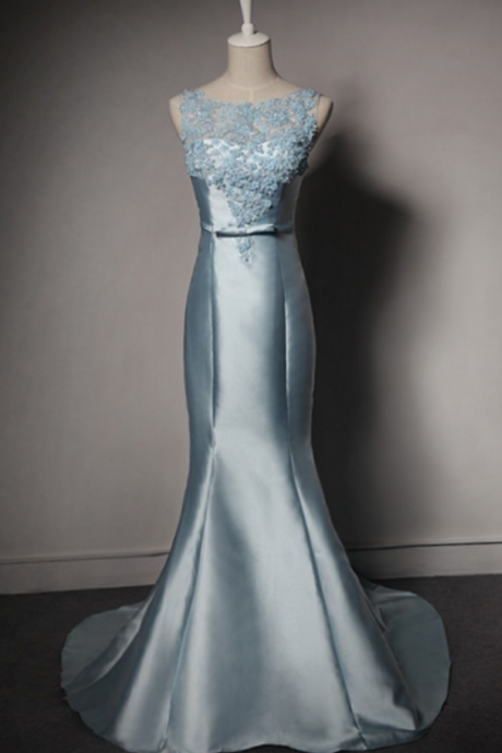 Satin Prom Dress Mermaid Prom Dress Appliques Prom Dress Long Prom Dress