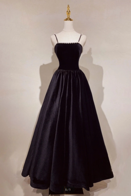 Prom Dresses,aline Black Velvet Long Prom Dress, Black Evening Dress