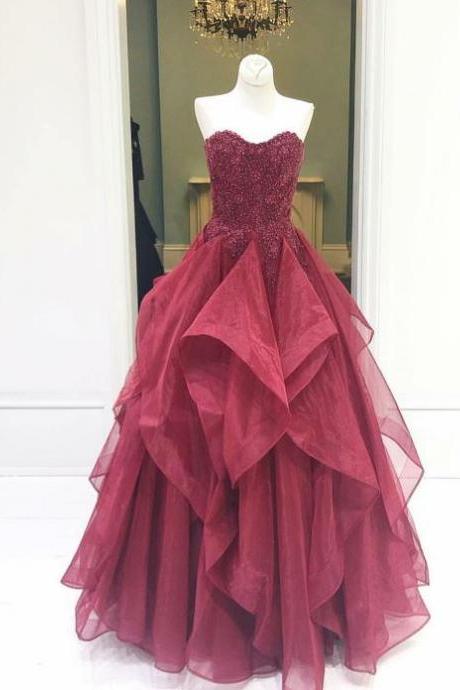 Appliques Prom Dress, Sweetheart Prom Dress, Tulle Evening Dress
