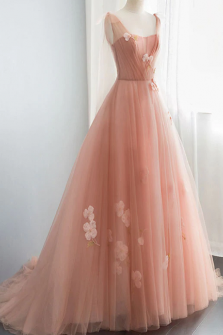 Prom Dresses,v Neck Tulle Long Prom Dress, Tulle Evening Dress