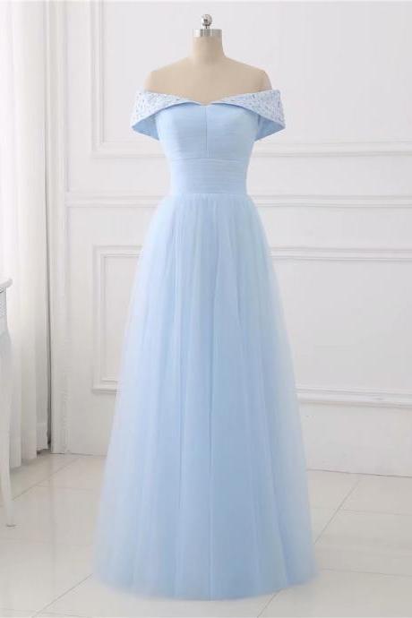Light Blue Evening Dresses V Neck Wedding Party Dress Long A Line Formal Evening Gowns