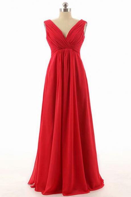 Custom Made Chiffon Prom Dress,v Neck Red Party Dress,sleeveless Prom Dress,high Quality