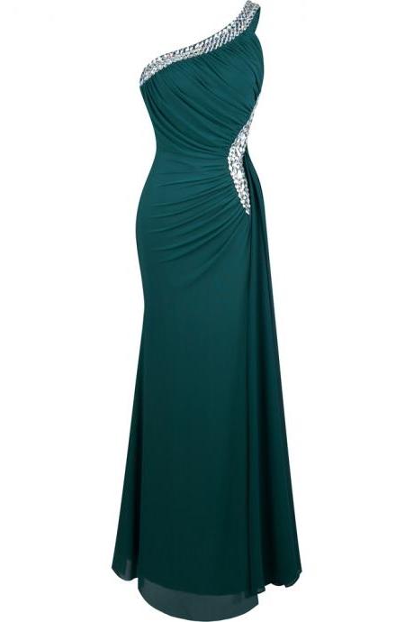 Teal Green Prom Dresses Long One Shoulder Backless Evening Gowns