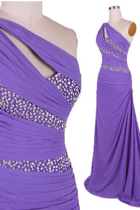 Purple Prom Dresses,sexy Prom Dress,mermaid Prom Dresses, Chiffon Prom Dress,one Shoulder Evening Dress