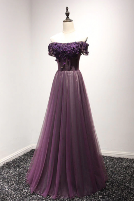 Prom Dresses,tulle Lace Off Shoulder Long Prom Dress, Evening Dress