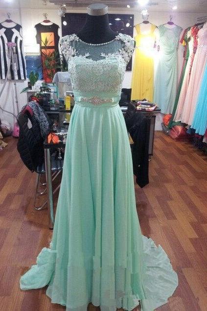 Mint Green Prom Dresses,Evening Dresses,New Fashion Prom Gowns,Elegant Prom Dress,Lace Prom Dresses,Chiffon Evening Gowns,Modest Formal Dress