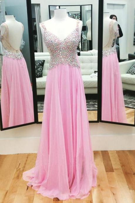 Pink Backless Prom Dresses,open Back Prom Gowns, Pink Prom Dresses