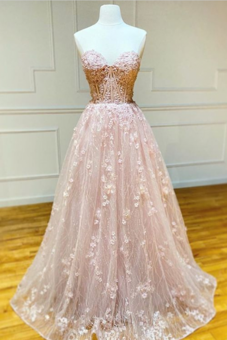 prom dresses,Sweetheart Neck Strapless Floral Long Prom Dresses, Long Floral Formal Evening Dresses