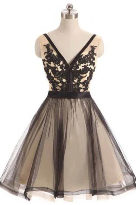 Homecoming Dresses,tulle Lace V-neck Short Prom Dress Homecoming Dresses
