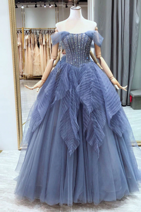prom dresses,sweetheart neck tulle beads sequin long prom dress