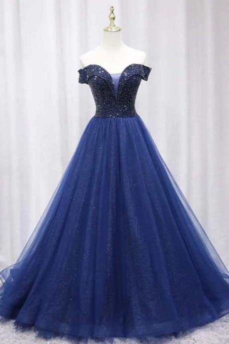 prom dresses,tulle beaded long prom gown formal dress