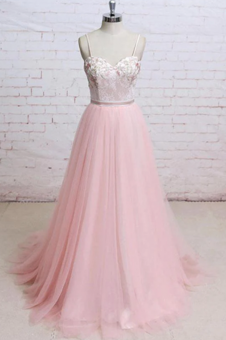 Prom Dresses,spaghetti Straps Lace Flora Tulle Sweetheart Backless Wedding Dress,prom Dress