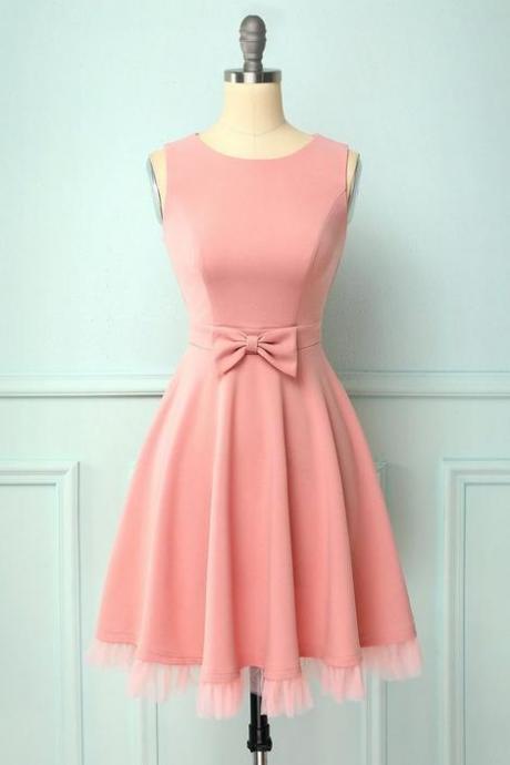 Blush A-line Splice Tulle Swing Homecoming Dress With Pockets & Bow