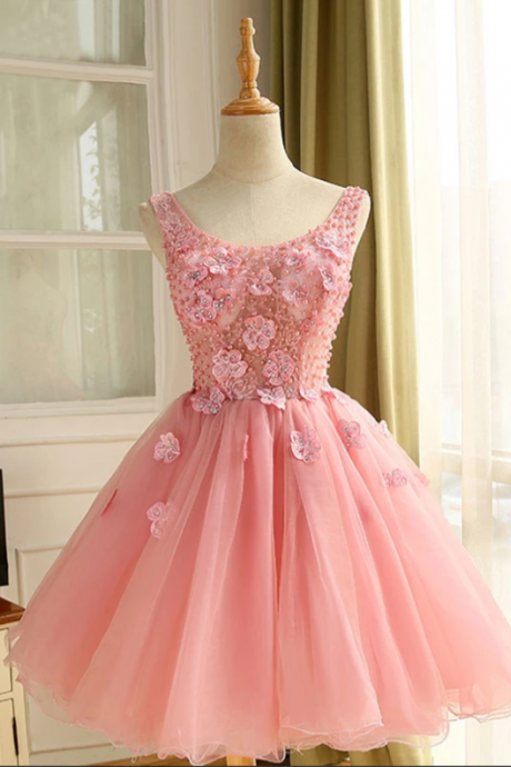 Cute A Line Tulle Pearl Short Prom Dress, Homecoming Dress