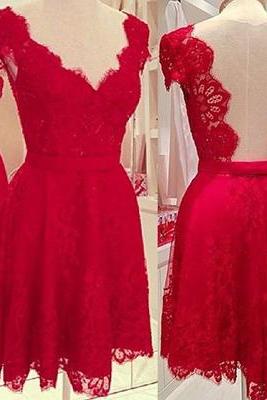 Cap Sleeve Homecoming Dress, See Through Prom Dress, Lace Party Dress, Sexy Backless Prom Dresss