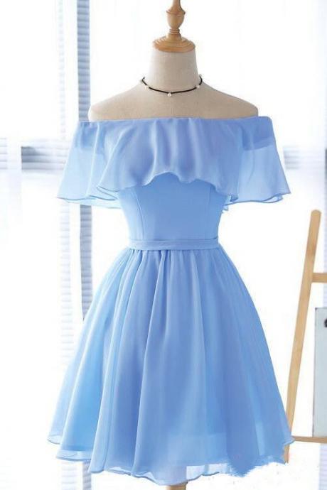 Cute Short Bridesmaid Dress, Off Shoulder Prom Dress
