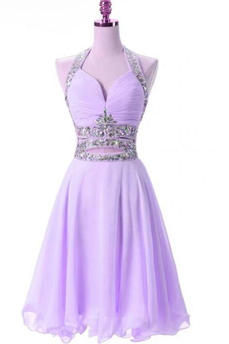 Beautiful Chiffon Halter Beaded Short Prom Dress, Homecoming Dresses For Party