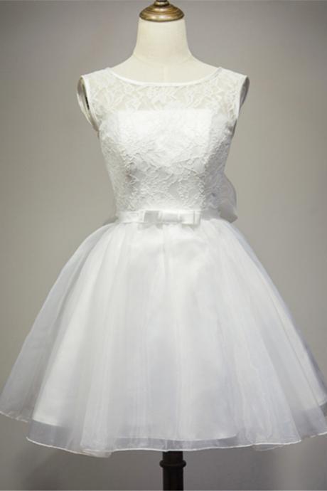 White Lace and Organza Short Simple Graduation Dress, Lovely Party Dress