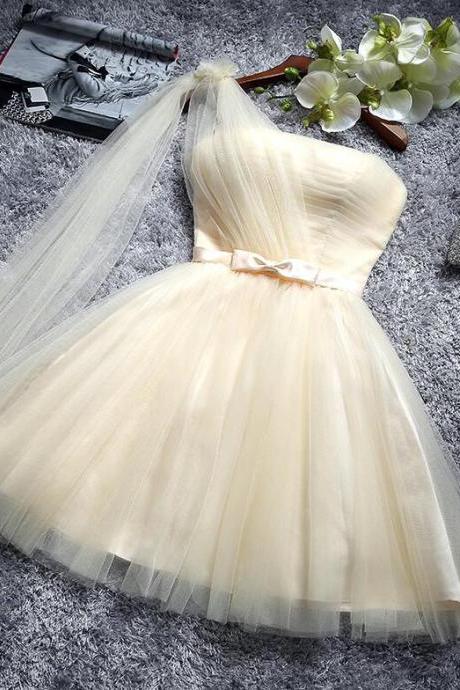 One Shoulder Tulle Bridesmaid Dresses, Lovely Party Dress, Tulle Formal Dress