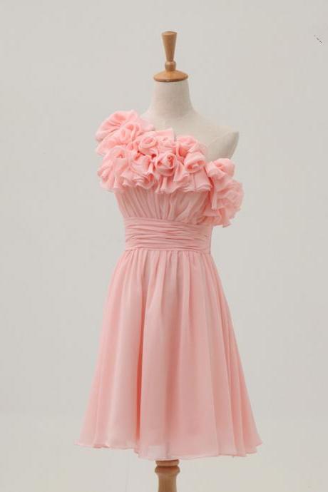 Short Pink One-shoulder Short Pink Formal Dress, Evening Dress, Homecoming