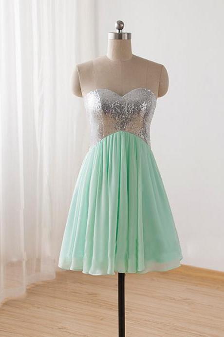 Pretty Short Mint Sequins Prom Dresses, Formal Dresses, Homecoming Dresses, Graduation Dresses