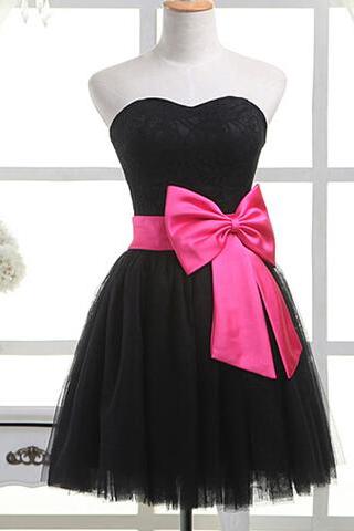 Cute Black Tulle Formal Dress With Bow, Cute Short Dresses, Lovely Formal Wear